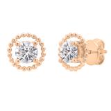 1.80 Carat (cttw) Round Lab Grown White Diamond Ladies Beaded Style Solitaire Stud Earrings 10K Rose Gold
