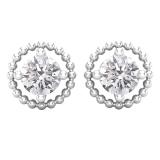 1.80 Carat (cttw) Round Lab Grown White Diamond Ladies Beaded Style Solitaire Stud Earrings 18K White Gold