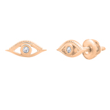 Lab Grown White Diamond Evil Eye Solitaire Screwback Stud Earrings (0.03 ctw Color H-I Clarity SI2) for Women in 10K Rose Gold