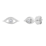 Lab Grown White Diamond Evil Eye Solitaire Pushback Stud Earrings (0.03 ctw Color H-I Clarity SI2) for Women in 10K White Gold