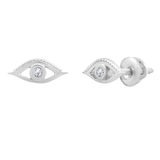 Lab Grown White Diamond Evil Eye Solitaire Screwback Stud Earrings (0.03 ctw, Color H-I, Clarity SI2) for Women in 18K White Gold