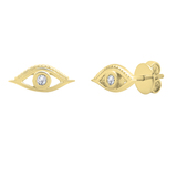 Lab Grown White Diamond Evil Eye Solitaire Pushback Stud Earrings (0.03 ctw Color H-I Clarity SI2) for Women in 18K Yellow Gold