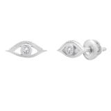 0.03 Carat (ctw) Round Lab Grown White Diamond Evil Eye Solitaire Stud Earrings Sterling Silver