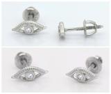 0.03 Carat (ctw) Round Lab Grown White Diamond Evil Eye Solitaire Stud Earrings Sterling Silver