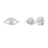 0.03 Carat (ctw) Round Lab Grown White Diamond Evil Eye Solitaire Stud Earrings Sterling Silver
