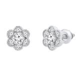 0.45 Carat (ctw) Round Lab Grown Diamond Ladies Cluster Flower Stud Earrings 1/2 CT 10K White Gold