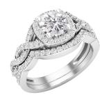 1.30 Carat (ctw) Round Lab Grown Diamond Ladies Twisted Style Halo Wedding Ring Set 14K White Gold