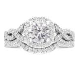 1.30 Carat (ctw) Round Lab Grown Diamond Ladies Twisted Style Halo Wedding Ring Set 14K White Gold