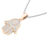 0.30 Carat (ctw) Round Lab Grown Diamond Unisex Hamsa Hand of Fatima Charm Pendant 1/3 CT 10K Rose Gold