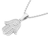 0.30 Carat (ctw) Round Lab Grown Diamond Unisex Hamsa Hand of Fatima Charm Pendant 1/3 CT 10K White Gold
