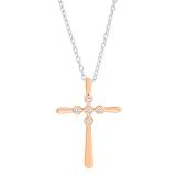 0.07 Carat (ctw) Round Lab Grown Diamond Ladies Cross Pendant 1/10 CT 18K Rose Gold