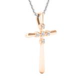 0.07 Carat (ctw) Round Lab Grown Diamond Ladies Cross Pendant 1/10 CT 18K Rose Gold
