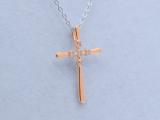 0.07 Carat (ctw) Round Lab Grown Diamond Ladies Cross Pendant 1/10 CT 18K Rose Gold