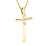 0.07 Carat (ctw) Round Lab Grown Diamond Ladies Cross Pendant 1/10 CT 10K Yellow Gold