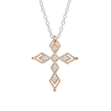 0.15 Carat (ctw) Round Lab Grown White Diamond Ladies Vintage Style Cross Pendant 10K Rose Gold