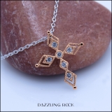 0.15 Carat (ctw) Round Lab Grown White Diamond Ladies Vintage Style Cross Pendant 10K Rose Gold