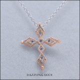 0.15 Carat (ctw) Round Lab Grown White Diamond Ladies Vintage Style Cross Pendant 10K Rose Gold