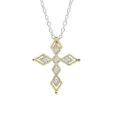 0.15 Carat (ctw) Round Lab Grown White Diamond Ladies Vintage Style Cross Pendant 10K Yellow Gold