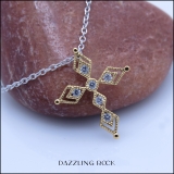 0.15 Carat (ctw) Round Lab Grown White Diamond Ladies Vintage Style Cross Pendant 10K Yellow Gold