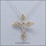 0.15 Carat (ctw) Round Lab Grown White Diamond Ladies Vintage Style Cross Pendant 10K Yellow Gold