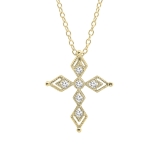 0.15 Carat (ctw) Round Lab Grown White Diamond Ladies Vintage Style Cross Pendant 10K Yellow Gold