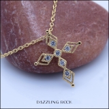 0.15 Carat (ctw) Round Lab Grown White Diamond Ladies Vintage Style Cross Pendant 10K Yellow Gold