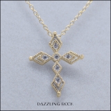0.15 Carat (ctw) Round Lab Grown White Diamond Ladies Vintage Style Cross Pendant 10K Yellow Gold