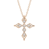 0.15 Carat (ctw) Round Lab Grown White Diamond Ladies Vintage Style Cross Pendant 18K Rose Gold