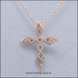 0.15 Carat (ctw) Round Lab Grown White Diamond Ladies Vintage Style Cross Pendant 18K Rose Gold