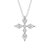 0.15 Carat (ctw) Round Lab Grown White Diamond Ladies Vintage Style Cross Pendant Sterling Silver