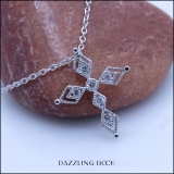 0.15 Carat (ctw) Round Lab Grown White Diamond Ladies Vintage Style Cross Pendant Sterling Silver