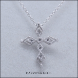0.15 Carat (ctw) Round Lab Grown White Diamond Ladies Vintage Style Cross Pendant Sterling Silver