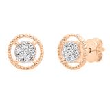 0.10 Carat (ctw) Round Lab Grown Diamond Ladies Flower Cluster Stud Earring 1/10 CT 10K Rose Gold