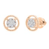 0.10 Carat (ctw) Round Lab Grown Diamond Ladies Flower Cluster Stud Earring 1/10 CT 10K Rose Gold