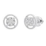 0.10 Carat (ctw) Round Lab Grown Diamond Ladies Flower Cluster Stud Earring 1/10 CT 14K White Gold