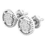 0.10 Carat (ctw) Round Lab Grown Diamond Ladies Flower Cluster Stud Earring 1/10 CT 14K White Gold