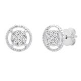0.10 Carat (ctw) Round Lab Grown Diamond Ladies Flower Cluster Stud Earring 1/10 CT Sterling Silver