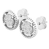 0.10 Carat (ctw) Round Lab Grown Diamond Ladies Flower Cluster Stud Earring 1/10 CT Sterling Silver