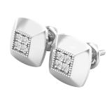0.10 Carat (ctw) Round Lab Grown White Diamond Square Ladies Stud Earring 1/10 CT 14K White Gold