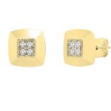 0.10 Carat (ctw) Round Lab Grown White Diamond Square Ladies Stud Earring 1/10 CT 14K Yellow Gold