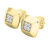 0.10 Carat (ctw) Round Lab Grown White Diamond Square Ladies Stud Earring 1/10 CT 14K Yellow Gold