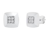 0.10 Carat (ctw) Round Lab Grown White Diamond Square Ladies Stud Earring 1/10 CT Sterling Silver