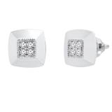 0.10 Carat (ctw) Round Lab Grown White Diamond Square Ladies Stud Earring 1/10 CT Sterling Silver