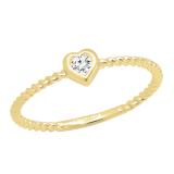 0.08 Carat (ctw) Round Lab Grown Diamond Ladies Rope Style Heart Promise Engagement Ring 10K Yellow Gold