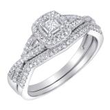0.35 Carat (ctw) Princess & Round Lab Grown Diamond Halo Bridal Ring Set 1/3 CT 10K White Gold