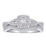 0.35 Carat (ctw) Princess & Round Lab Grown Diamond Halo Bridal Ring Set 1/3 CT 10K White Gold
