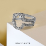 0.85 Carat (ctw) Round Lab Grown Diamond Ladies Enhancer Guard Double Wedding Ring Sterling Silver