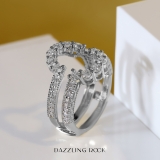 0.85 Carat (ctw) Round Lab Grown Diamond Ladies Enhancer Guard Double Wedding Ring Sterling Silver
