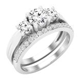 1.15 Carat (ctw) Round Lab Grown White Diamond Ladies 3 Stone Engagement Ring Set 14K White Gold