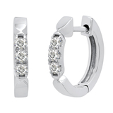 0.20 Carat (ctw) Round Lab Grown Diamond Ladies 3 Stone Huggies Hoop Earrings 1/5 CT 10K White Gold